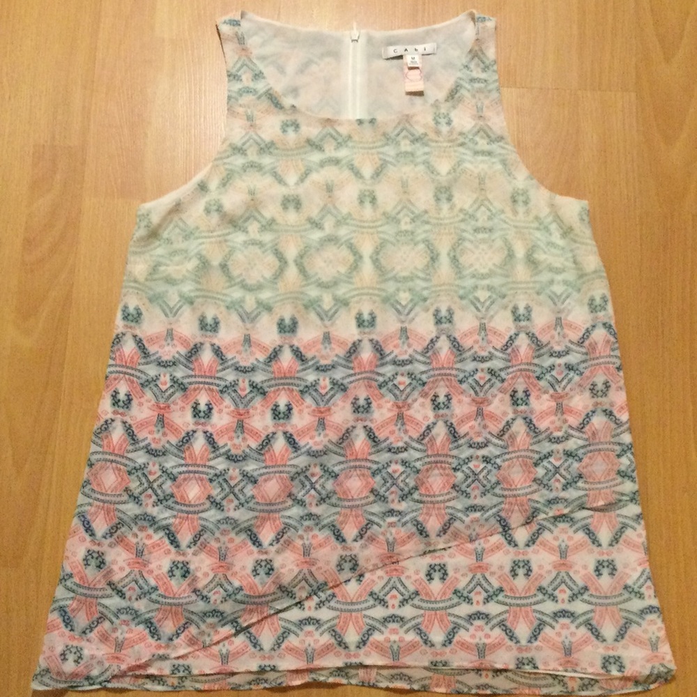 Cabi Mosaic Sleeveless Lined Layered top Spring Blouse Medium Fast US Ship